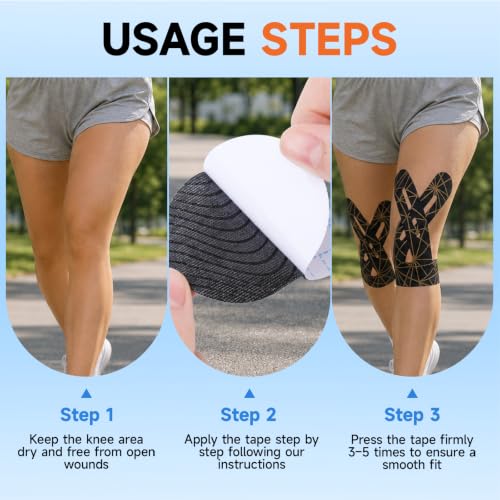 TEAWOO PreCut Kinesiology Tape for Knees, 12P Extra Adhesive Athletic Tape