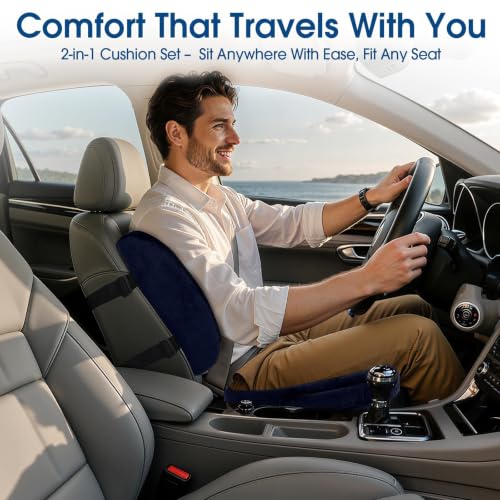 CloudBliss Ergonomic Seat Cushion & Lumbar Support Pillow Set, Blue, XL - color: Blue, size: X-Large