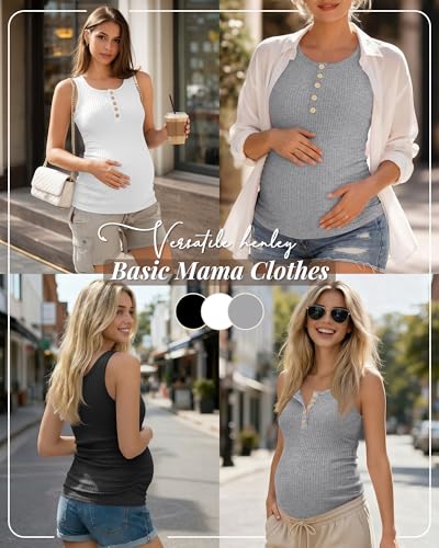3 Pack Maternity Tank Tops Ribbed Tops - color: Light Heather Gray, White, Black, size: Large