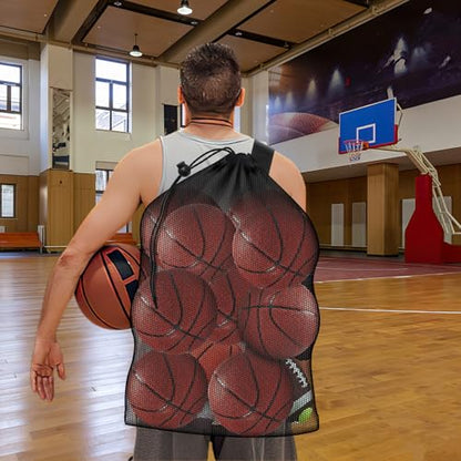 Extra Large Mesh Ball Bag, Heavy Duty 40"x30" Hold 10-12 Soccer Basketball - style: No Pocket
