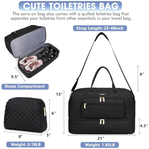 Travel Duffle Bag Weekender for Women - 38L Carry-On Overnight Personal Item Bag with Shoe Compartment & Wet Pocket Weekend Tote Bags with Toiletry Hospital Bags for Labor and Delivery - color: Black 1 - 38L