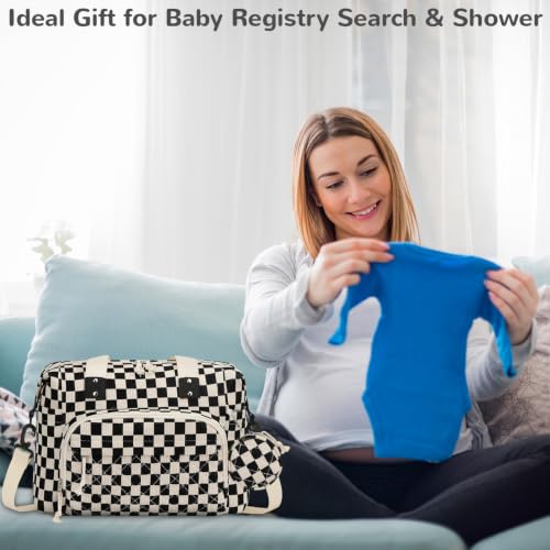 Tenot Diaper Bag Tote, Baby Bag with Pacifier Case, Black Checkered - color: Black Checkered