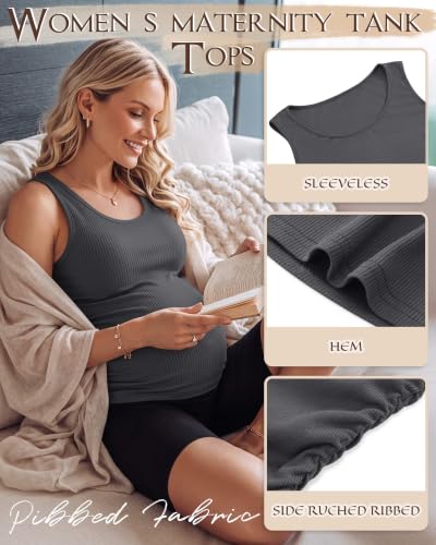 Riyiper 3 Pack Women's Maternity Tank Tops - color: Black, Coffee, Dark Gray, size: Small
