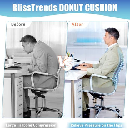 BlissTrends Donut Pillow Seat Cushion, Memory Foam Lifting Cushions - color: Light Grey, size: XX-Large