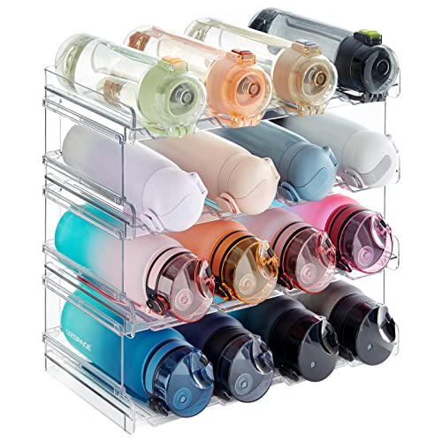 Lifewit Stackable Water Bottle Organizer for Cabinet, Clear Tumbler Holder - size: 4 Tier-16 Bottle