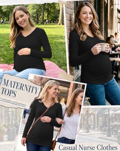 3 Pack Women Maternity Shirts Scrub Tops Side Ruched - color: Black, Black, Black, size: X-Large