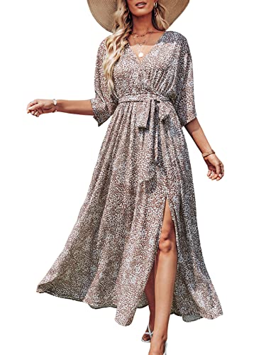 ANRABESS Womens Boho Floral Wedding Guest Maxi Dress - color: Conch, size: Medium