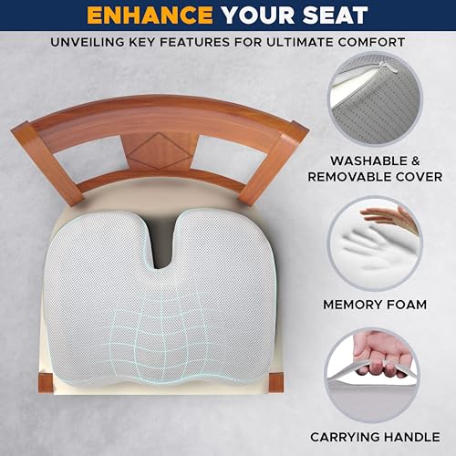 EcoNour Gel Seat Cushion for Tailbone Pain Relief | Computer Chair Cushion - color: Grey