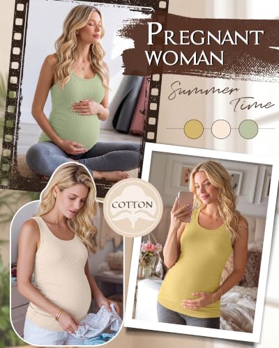 Riyiper 3 Pack Women's Maternity Tank Tops - color: Light Green, Apricot, Bright Yellow, size: X-Large