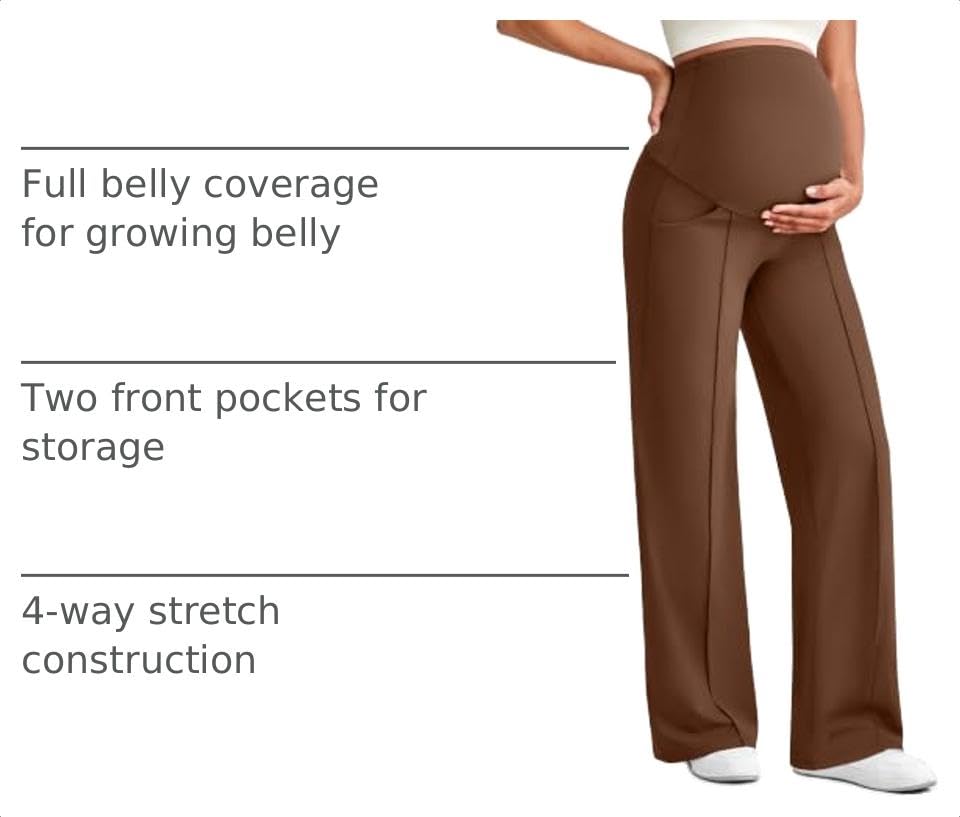 G4Free EverGoing Maternity Dress Pants Pregnancy Slacks - color: Dark Coffee, size: X-Large