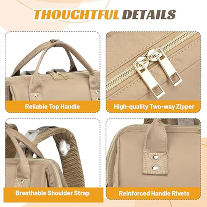 Diaper Bag Backpack with Changing Pad, Large Wide-Open Baby Diaper Bag - color: Khaki