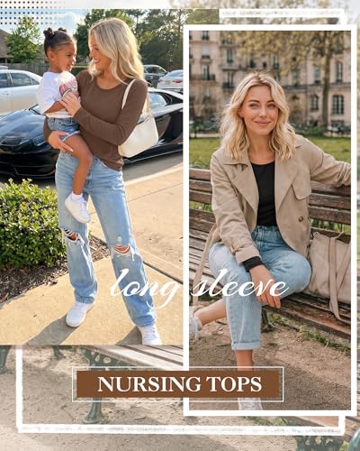 Oakgarden 4 Pack Women Cotton Nursing Tops for Breastfeeding - color: Brown, White, Gray, Black, size: Large