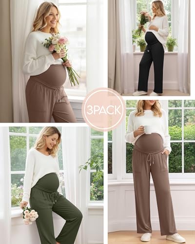 3 Pack Women's Maternity Casual Pants - color: Coffee, Army Green, Black, size: Small