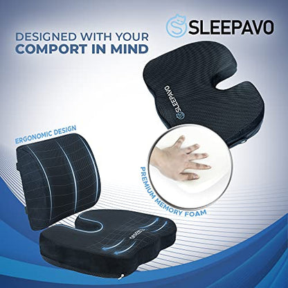 Sleepavo Memory Foam Seat Cushion for Sciatica Tailbone Coccyx Pain Relief