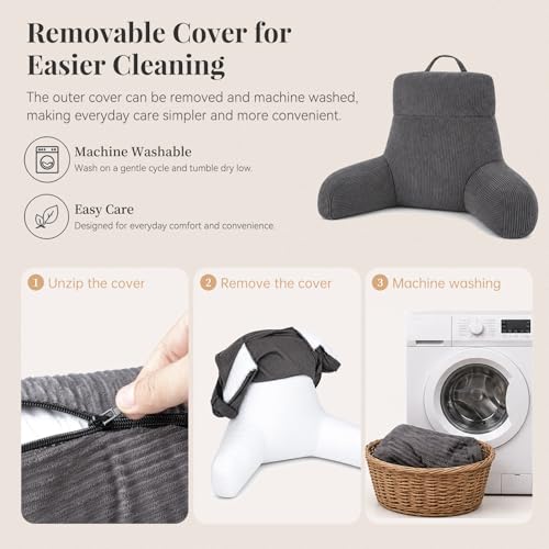 Reading Pillow with Arms for Bed Sitting Up, 18 Inch, Dark Grey - color: Dark Grey, size: 18inch
