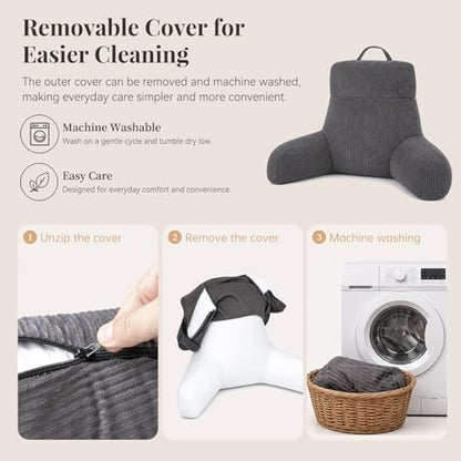 Reading Pillow with Arms for Bed Sitting Up, 18 Inch, Dark Grey - color: Dark Grey, size: 18inch