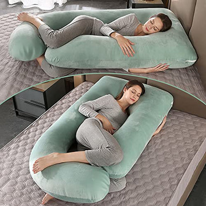 Elover U Shaped Pregnancy Pillow,Full Body Maternity Support - color: Velvet-green