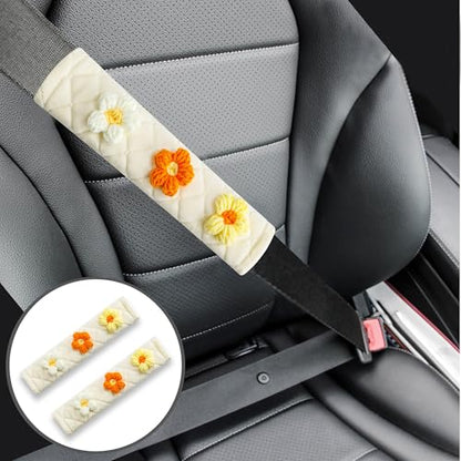 Amooca 2-Pack Braid Pattern Seat Belt Covers Shoulder Pads for Car & Bag - color: Yellow Orange White Flower