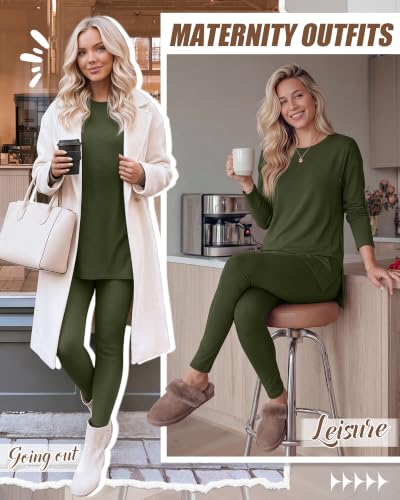 Neer Maternity Nursing Pajamas Sets 2 Piece Outfits - color: Army Green, size: X-Large