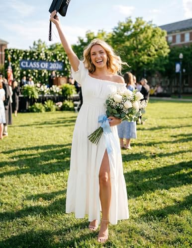ZESICA Womens 2026 Summer Off Shoulder Boho Maxi Dress - color: White, size: Small