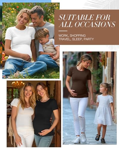 Neer 4 Pack Women's Maternity Cotton Ribbed Shirts - color: Black, White, Coffee, Army Green, size: Small