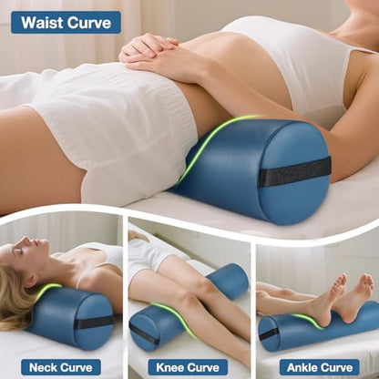 26 x 6 In Full Round Massage Bolster, PU Leather Bolster with Strap Handle - color: 6" Full Round - Blue