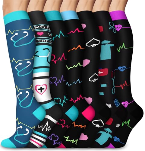 Aoliks Medical Compression Socks for Women & Men, Support Knee High Socks for Running,Nurses,Travel - color: 02 Blue/Black, size: Small-Medium