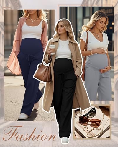 3 Pack Fleece Lined Maternity Sweatpants Lounge Pants - color: Black, Light Gray, Navy Blue, size: Medium