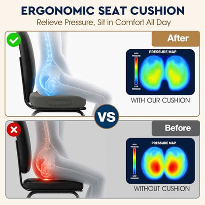 TushGuard Seat Cushion, Memory Foam Office Chair Cushion - Grey, Large - color: Grey, size: Large