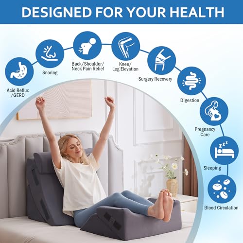 Ahpmeoa 5Pcs Wedge Pillow Set for After Surgery, Memory Foam, Grey Plush - color: Grey Plush