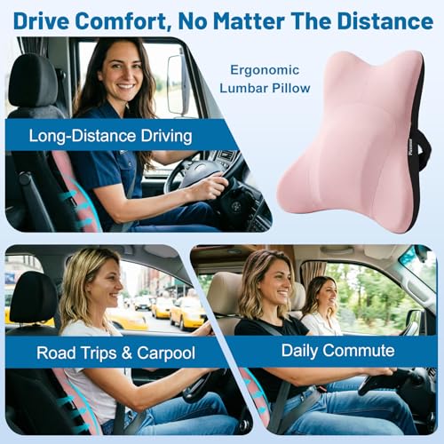 Lumbar Support Pillow, Memory Foam Back Cushion for Car & Office Chair - Pink - color: Pink