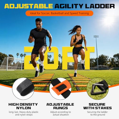 2 Pack 20ft Agility Ladder Set, 40ft Total Adjustable Speed Ladder - color: Orange
