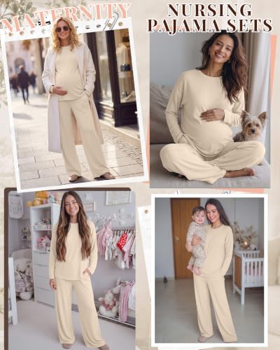 Riyiper Womens Oversized Maternity Pajama 2 Piece Set - color: Apricot, size: Medium