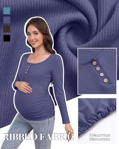 4 Pack Maternity Long Sleeve Shirts Pregnancy Tops - color: Black, Coffee, Dark Blue, Teal, size: Medium