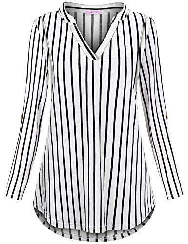 Joymom Maternity Rolled Long Sleeve Nursing Tops Tunic Blouses Breastfeeding - color: 2-1 Stripe, size: XX-Large
