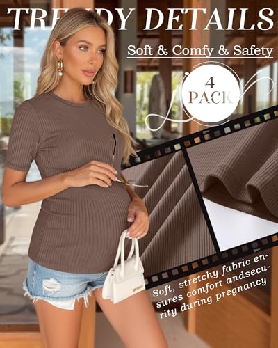 4 Pack Womens Maternity Shirts Work Tees - color: Apricot, Khaki, Coffee, Black, size: X-Large
