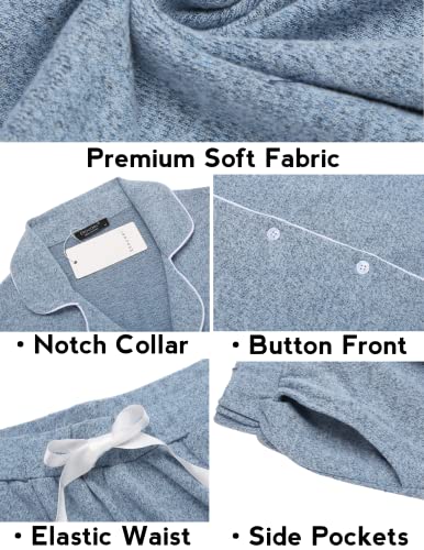 Ekouaer Women's Pajamas Long Sleeve Loungewear Casual Button Down Pjs - color: Blue, size: Medium
