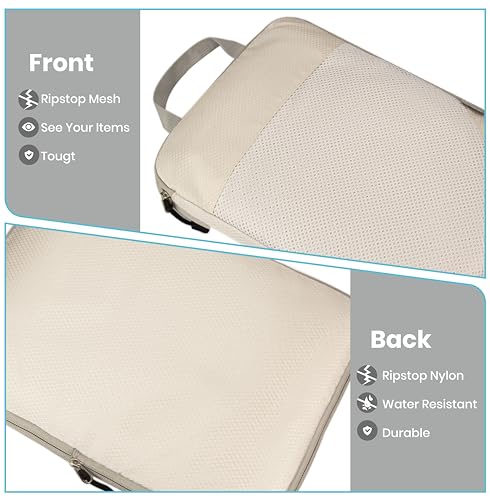 Compression Travel Packing Cubes with White Mesh, Apricot, 4Pcs - color: Apricot, size: Set of 4