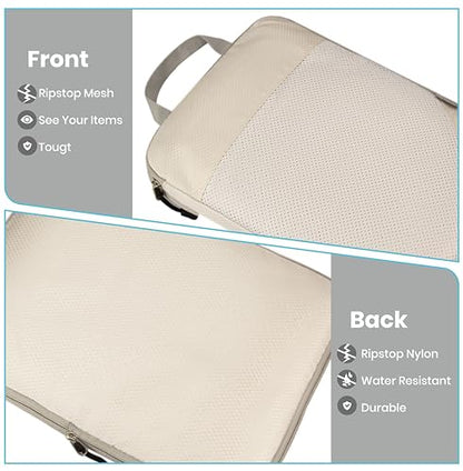 Compression Travel Packing Cubes with White Mesh, Apricot, 10Pcs - color: Apricot, size: Set of 10