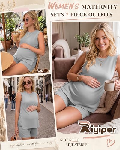 Riyiper Women's Maternity 2 Piece Casual Outfits Sets - color: Light Gray, size: XX-Large