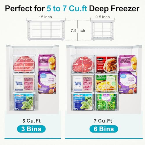 iSPECLE Deep Freezer Organizer Bins - Large Baskets for 5-7 Cu.Ft, 3 Pack - color: 3-Pack White