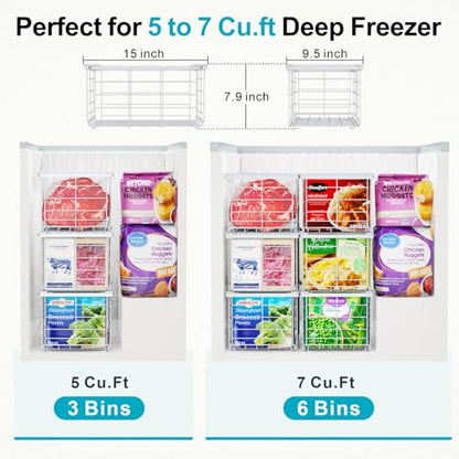 iSPECLE Deep Freezer Organizer Bins - Large Baskets for 5-7 Cu.Ft, 3 Pack - color: 3-Pack White