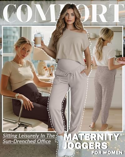 3 Pack Womens Maternity Pants Pregnancy Lounge Jogger - color: Gray Apricot, Light Coffee, Brown, size: Small