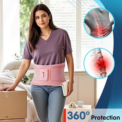 FEATOL Back Brace for Women & Men, Lower Back, Sciatica Pain Relief - color: Pink, size: 4X-Large (63"-68.9")