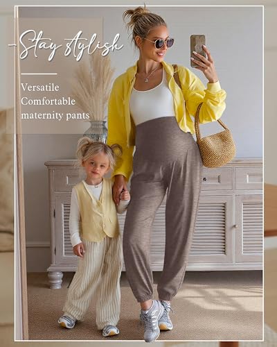 3 Pack Women's Maternity Jogger Pregnancy Sweatpants - color: Light Coffee, Gray Brown, Black, size: X-Large