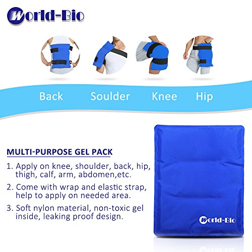 WORLD-BIO Large Ice Pack for Hip,Reusable Cold Compress Ice Pack with Cover - size: 11x14 Inch (Pack of 1)