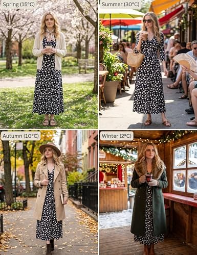 Aphratti Womens 3/4 Sleeve V Neck Faux Wrap Maxi Dress Summer Casual Beach - color: Multi Black, size: Medium