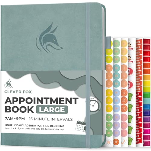 Clever Fox Appointment Book, 15-Minute Daily Planner, Undated Blue Surf - color: Blue Surf