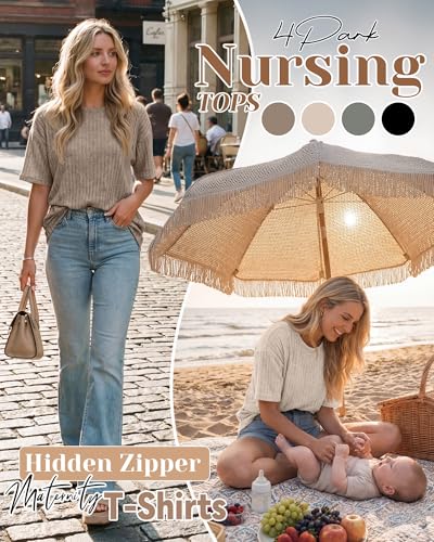 Huukeay 4 Pack Women's Nursing Shirts - color: Khaki, Cream, Light Gray, Black, size: Medium