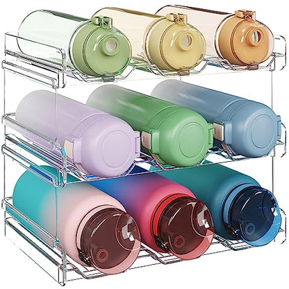 Lifewit Stackable Water Bottle Organizer for Cabinet, Clear Tumbler Holder - size: 3 Tier-9 Bottle